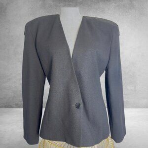 Linda Allard Ellen Tracy 100% Wool Black Fitted Blazer Shoulder Pads Sz 12